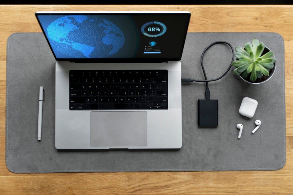 Home Desk Arrangement With Ssd Laptop Flat Lay 4 1024x683